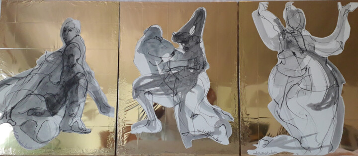 제목이 "Triptyque"인 그림 Violettedetoulouse로, 원작, 아크릴 목재 패널에 장착됨