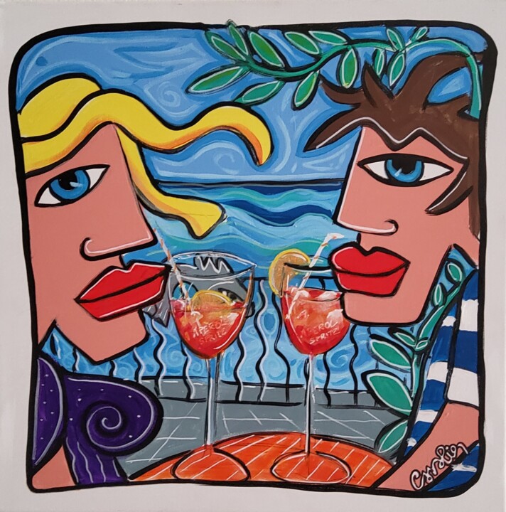 Painting titled "Je ne peux pas j’ai…" by Caroline Cavalier, Original Artwork, Acrylic Mounted on Wood Stretcher frame
