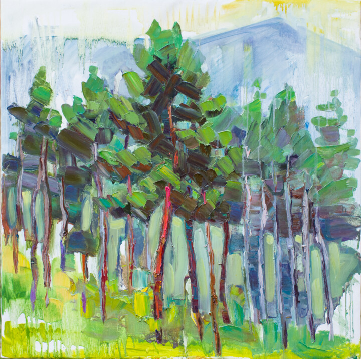 Peinture intitulée "Pine trees" par Arus Pashikyan, Œuvre d'art originale, Huile Monté sur Châssis en bois