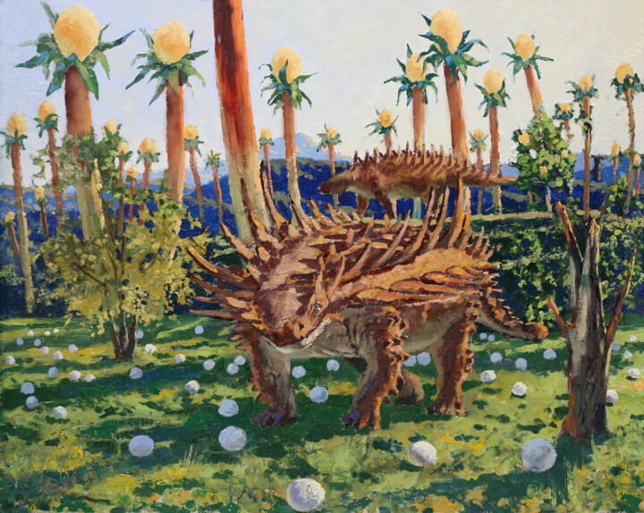 Картина под названием "Ankylosaurus" - Сергей Крупкин, Подлинное произведение искусства, Масло