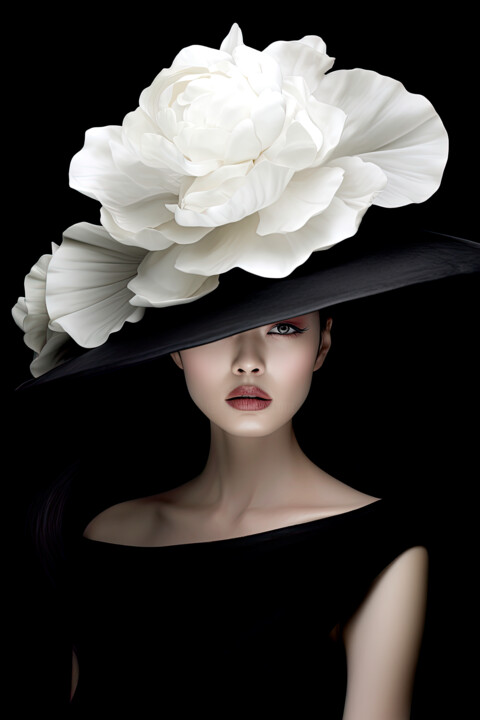 Girl in a white rose hat 数字艺术