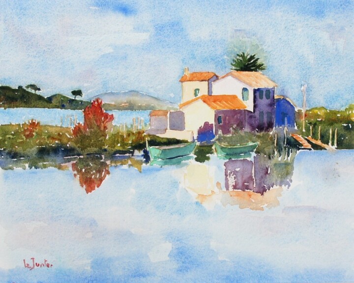 Peinture intitulée "Les cabanes des Are…" par Jean-Noël Le Junter, Œuvre d'art originale, Aquarelle Monté sur Panneau de bois