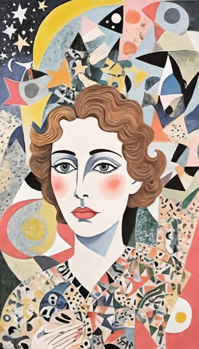 Crimson Locks and Sapphire Gaze 绘画, 81.5x46.6 in