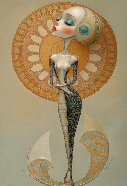 Female Portrait in Art Nouveau Style 数字艺术, 33.5x23.6 in