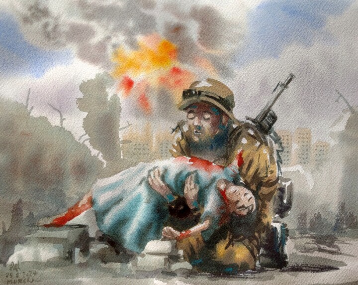 War Schilderij, 13x9,8 in