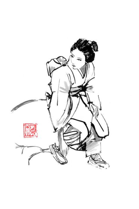 geisha suprised 绘画, 15.8x11.8 in