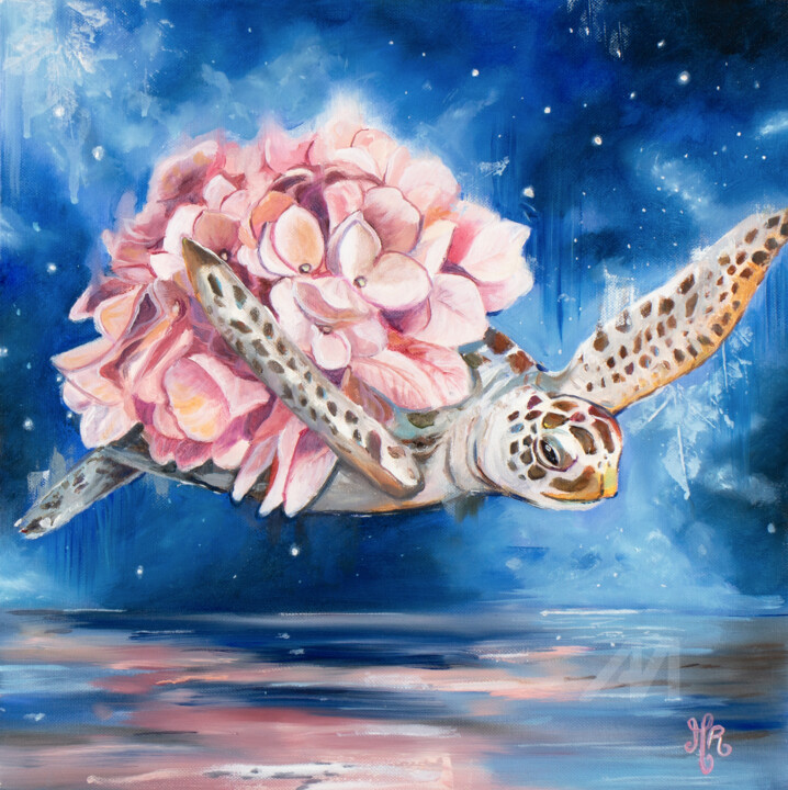 tortue fleurie 绘画, 15.8x15.8 in