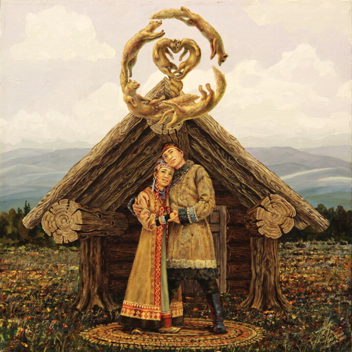 The Magic Hat (Nanai Tale) Schilderij, 17,7x17,7 in