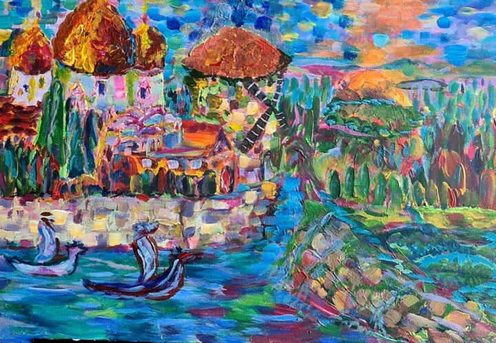 Peinture intitulée "Viking"s ancient ci…" par Yuliya Gündoğan (ostbiju_art), Œuvre d'art originale, Acrylique Monté sur Cart…