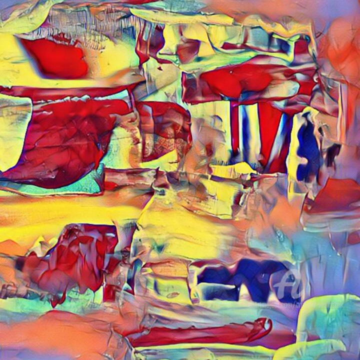 Digital Arts titled "Outer Sunset 1" by Andrew Walaszek, Original Artwork, Digital Painting Mounted on Wood Stretcher frame