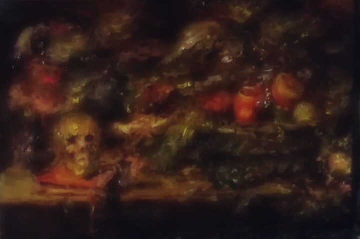 Vanité avec Un Panier de Fleurs et de Fruits 绘画, 19.7x28.4 in