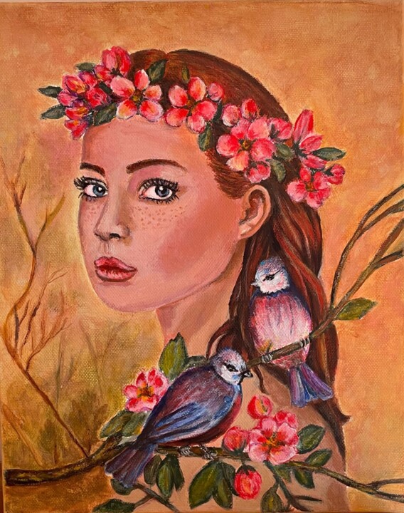 Peinture intitulée "La chica del bosque" par Flora Estevez, Œuvre d'art originale, Acrylique
