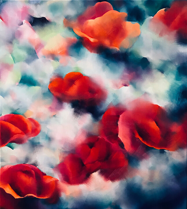 Malerei mit dem Titel "Esmerald Sky" von Rhea Standke, Original-Kunstwerk, Öl Auf Keilrahmen aus Holz montiert