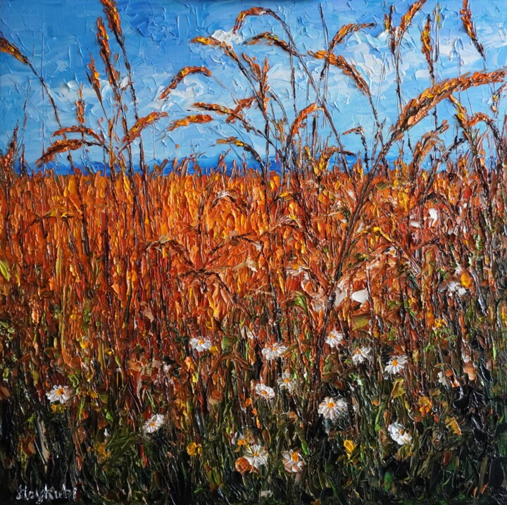 Painting titled "Wheat field" by Haykuhi Khachatryan, Original Artwork, Oil
