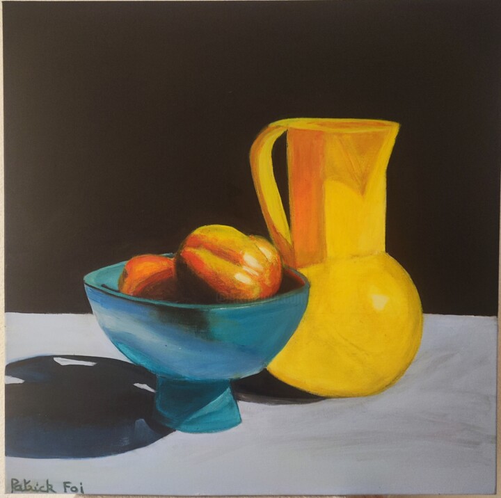 Nature morte pichet et coupe de brugnons 绘画, 23.6x23.6 in