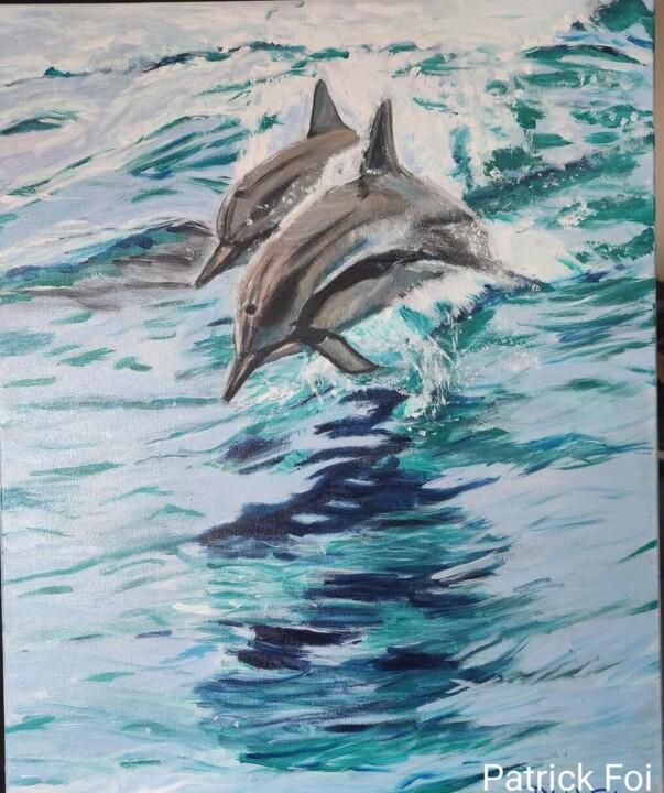 Deux dauphins communs de Méditerranée 绘画, 24x19.7 in