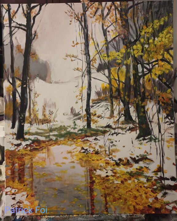 Painting titled "Paysage d'hiver num…" by Patrick Foi, Original Artwork, Acrylic Mounted on Wood Stretcher frame