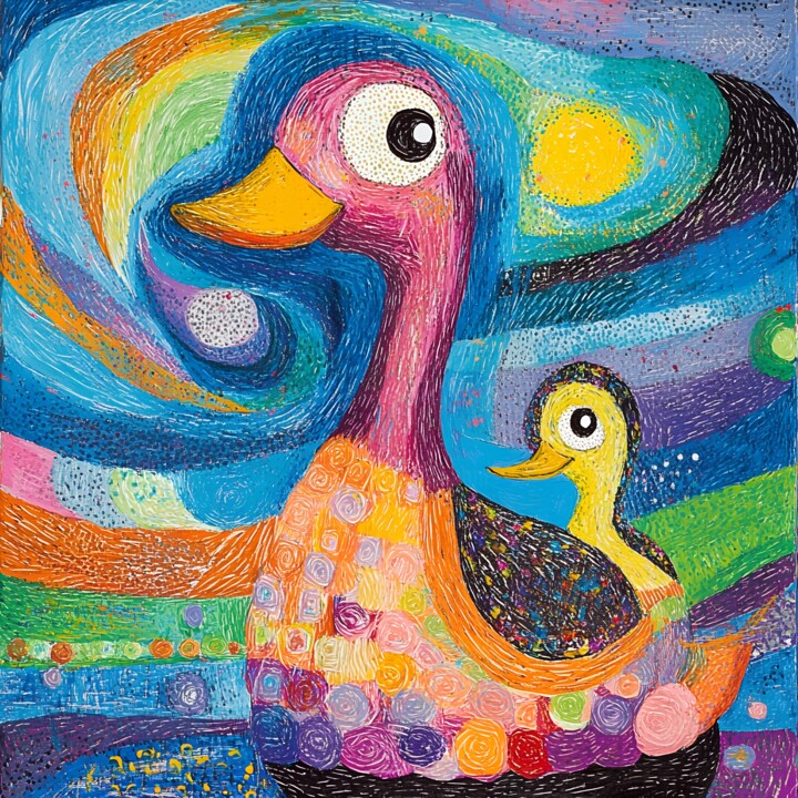 Lively Ducks in a Patterned Paradise 数字艺术