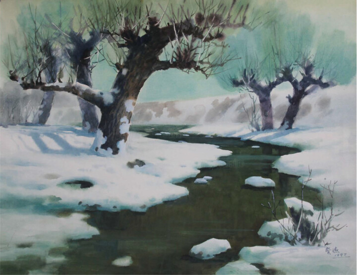 绘画 标题为“Spring Snow” 由Baojian Yu, 原创艺术品, 水彩