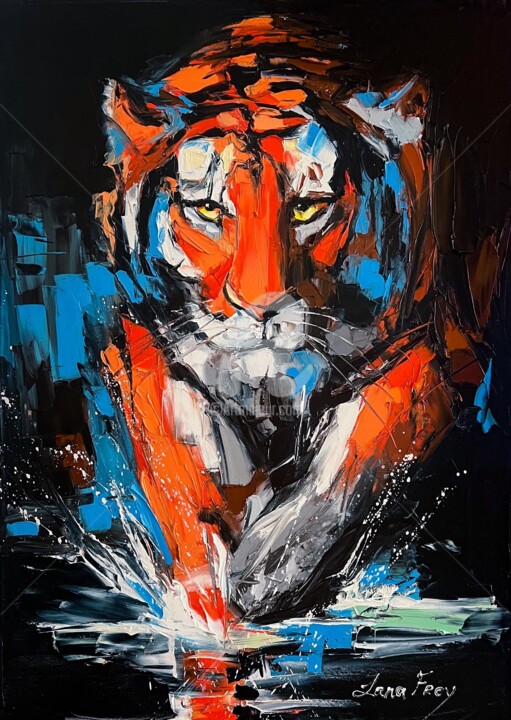 A Running Tiger 绘画, 27.6x19.7 in
