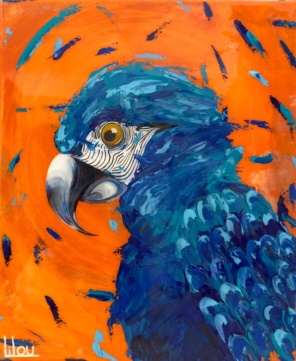 Perroquet bleu 绘画, 18.1x15 in