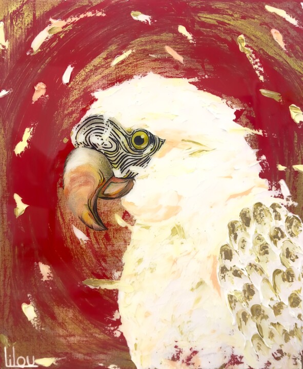 Perroquet blanc 绘画, 18.1x15 in