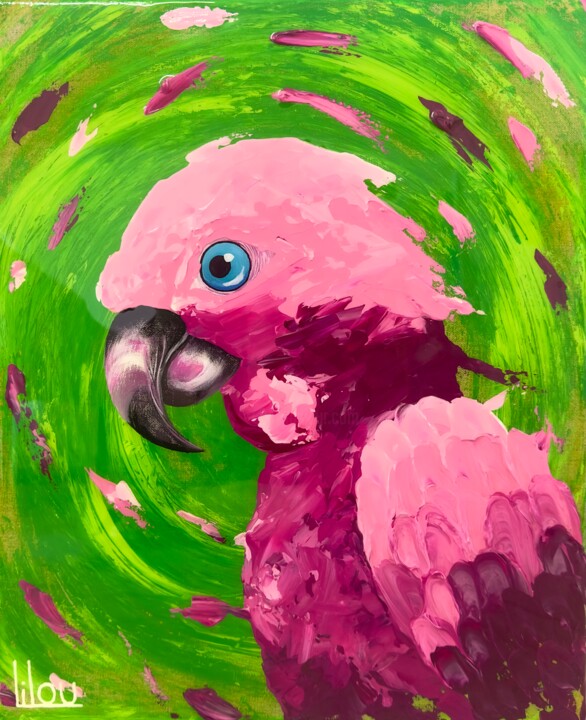 Perroquet rose 绘画, 18.1x15 in