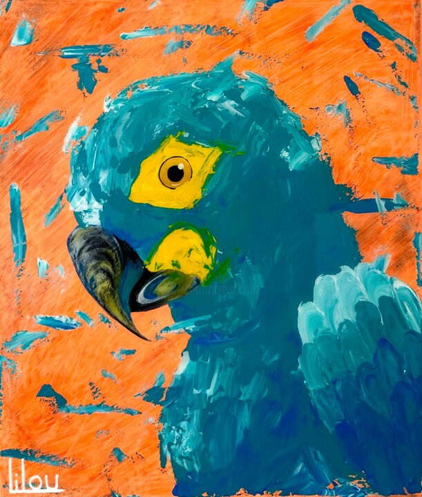 Perroquet ébouriffé 绘画, 18.1x15 in