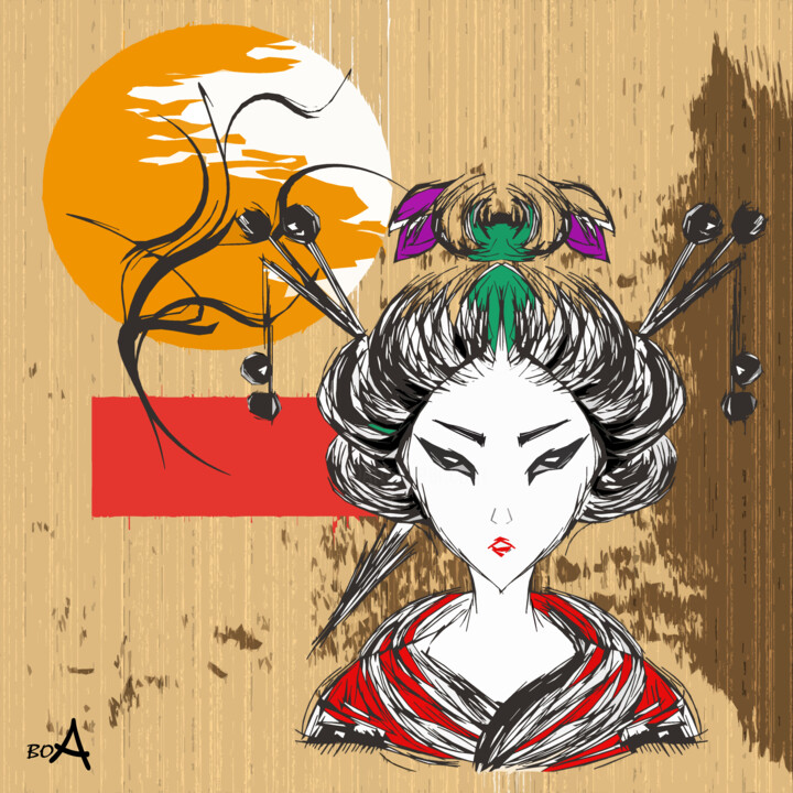 Japanese girl in kimono 数字艺术