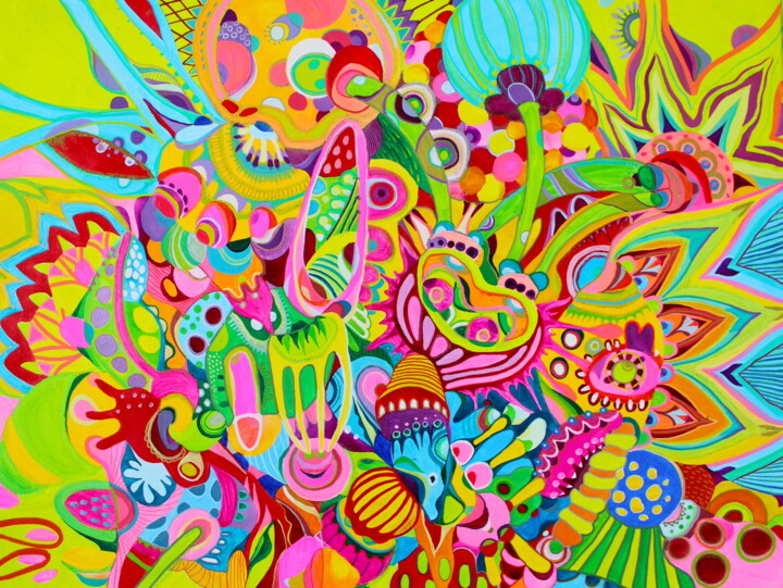 675. Vibrant Abstract Floral Explosion 绘画, 23.6x31.5 in