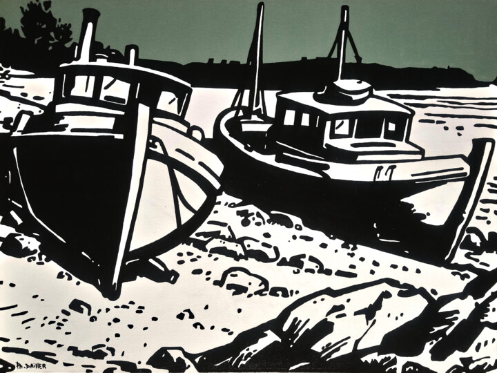 Bateau de Pêche à Marée Basse #7 绘画, 23.6x31.5 in