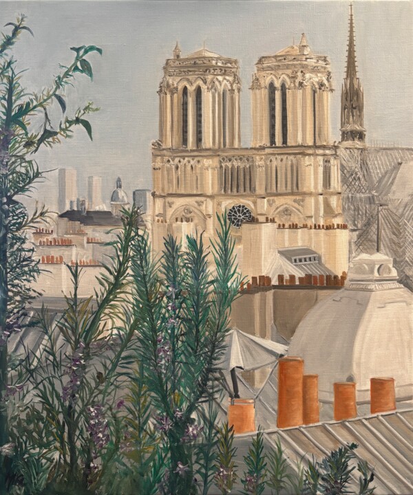 La cathédrale Notre-Dame de Paris Painting, 21.7x18.1 in