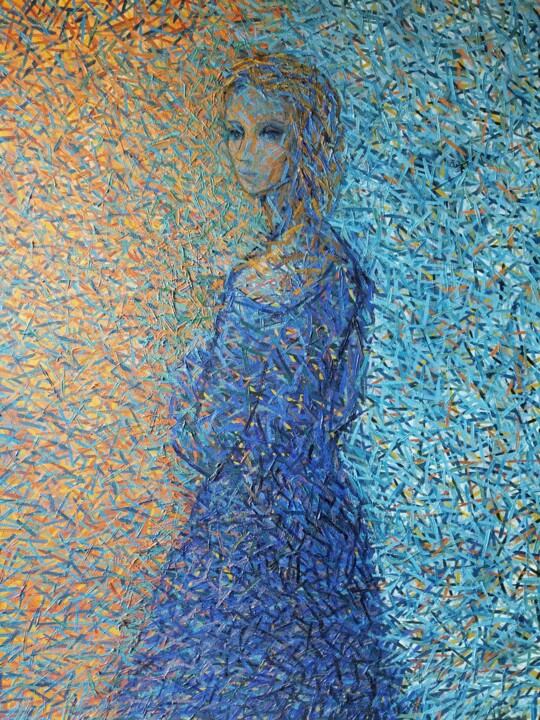 「Untitled (DIV 014)」というタイトルの絵画 Atom Hovhanesyanによって, オリジナルのアートワーク, オイル ウッドストレッチャーフレームにマウント