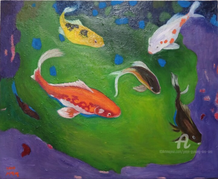 "Tranquil Water, Unseen Perils" 绘画, 20.9x25.6 in
