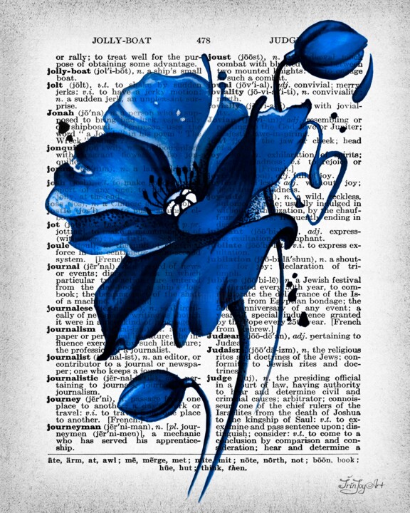 Poppy floral botanical wall art print Dictionary book page Tablo, 10x8 in