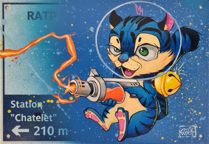Space cat 绘画, 7.9x11 in