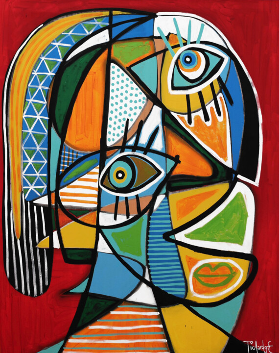 Retrato en fondo rojo emoción Pittura, 59,8x48 in