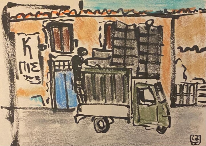 triporteur à Athènes 图画, 3.9x5.5 in