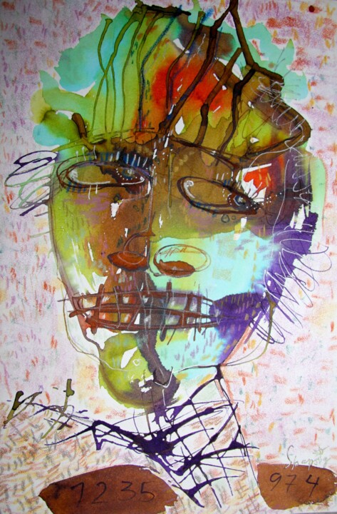 Painting titled "Angry man" by Alesya Shapsig, Original Artwork, Acrylic