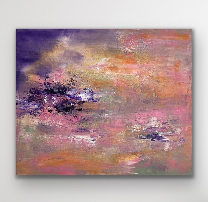 Painting titled "Chasing the sun" by Sabine Runge, Original Artwork, Acrylic Mounted on Wood Stretcher frame
