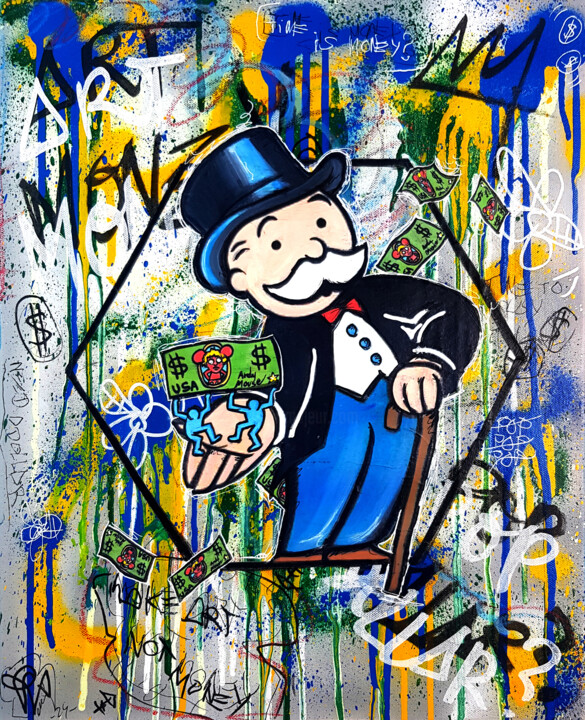 Tableau Street Art Keith Haring Monopoly Pop Art Graffiti 绘画, 18.1x15 in