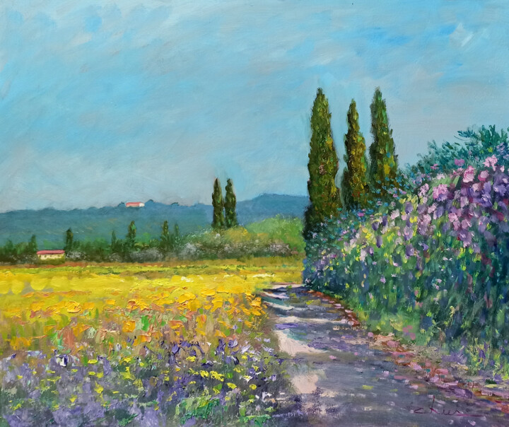 Painting titled "A summer day - Tusc…" by Biagio Chiesi, Original Artwork, Oil Mounted on Wood Panel