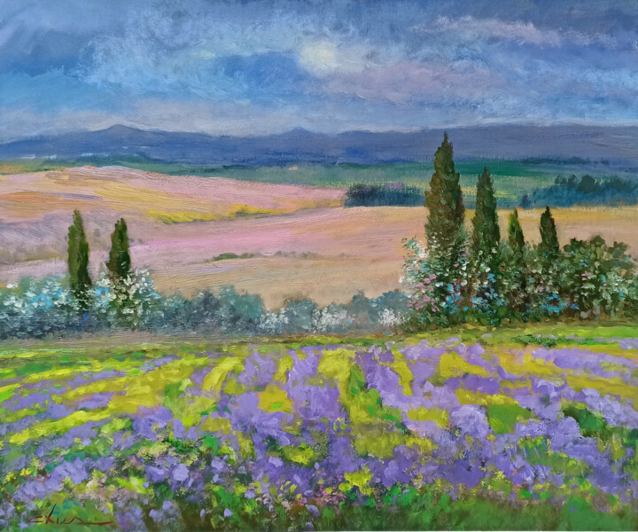 Painting titled "Flowery impressioni…" by Biagio Chiesi, Original Artwork, Oil Mounted on Wood Panel