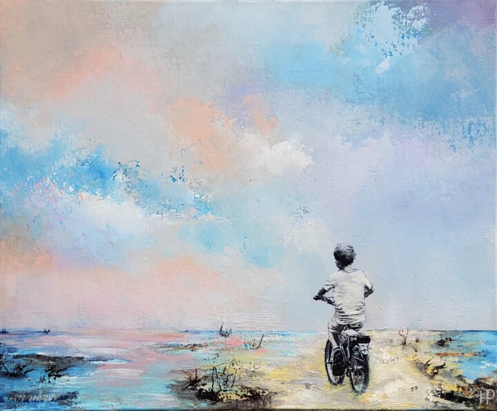 Painting titled "Into the great wide…" by Hanneke Pereboom, Original Artwork, Acrylic Mounted on Wood Stretcher frame