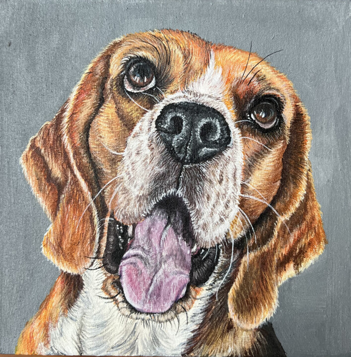 Portrait of a beagle. Portrait of a hunting dog. Beagle. 绘画, 7.9x7.9 in