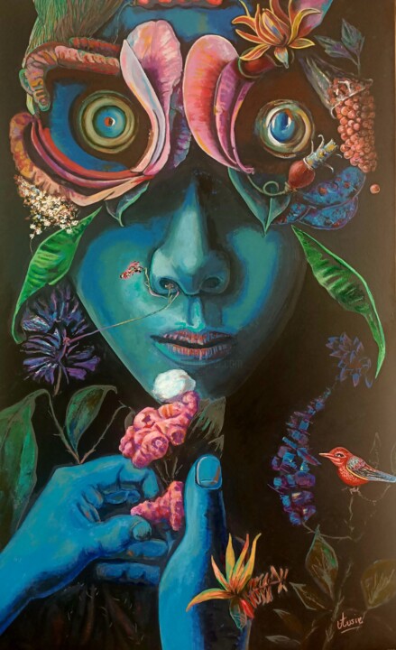 Painting titled "La comedora de flor…" by Jose Valcarcel Ausin, Original Artwork, Acrylic Mounted on Wood Stretcher frame