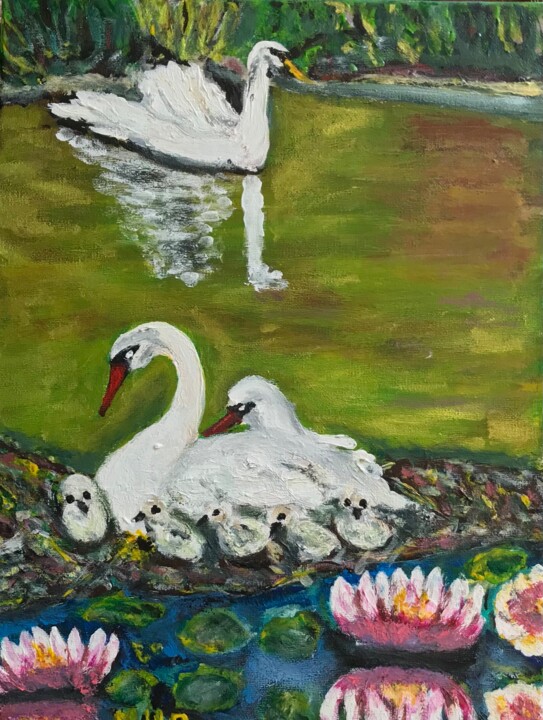 La famille cygne 绘画, 15.8x11.8 in