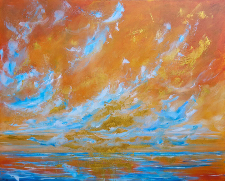 Malerei mit dem Titel "Golden sky" von Sophia Kühn, Original-Kunstwerk, Acryl Auf Keilrahmen aus Holz montiert