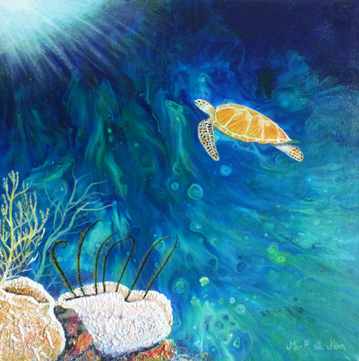 Tortue de mer 绘画, 11.8x11.8 in