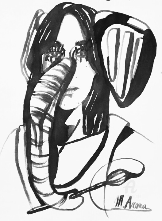 Autoritratto elefantesco II Disegno, 14,2x9,5 in